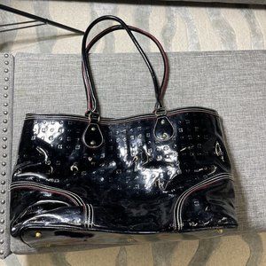 ARCADIA Black Signature Patent Leather Medium Snap-Top Tote Shoulder Bag Purse